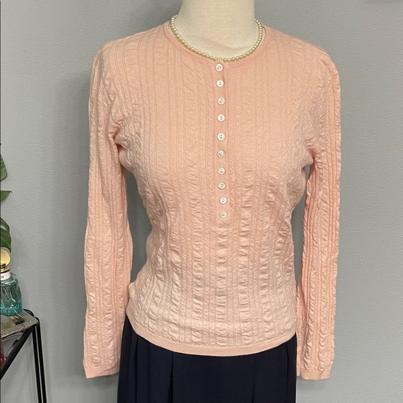 Celine Light Pink Cable Knit Cashmere Henley Sweater L - Picture 1 of 6